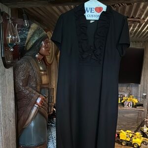 J. Crew Elegant Black Midi Dress with Ruffle Neckline